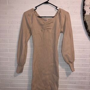 Elegant Tan Long-Sleeve Dress